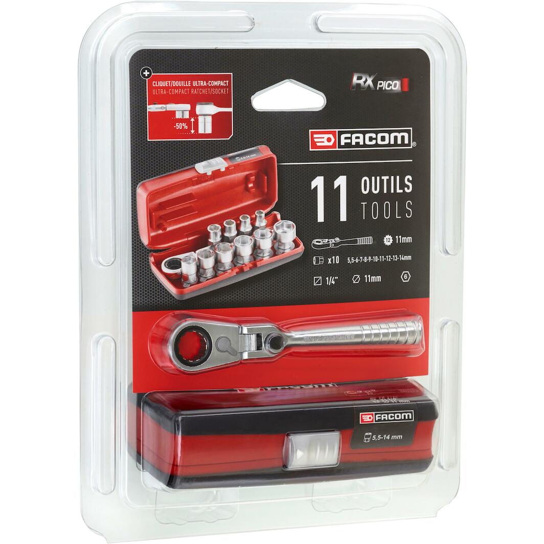 Facom R.180HX - Cliquet Flexible 180° Avec Entraînement Hexa 11 Mm, Idéal Espaces Restreints