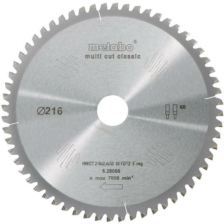 Lame De Scie Multi-Cut Classic Metabo 254x30 Mm 60 Dents - Pour Aluminium, Bois Massif, Plastique, Profilés - Qualité Pro