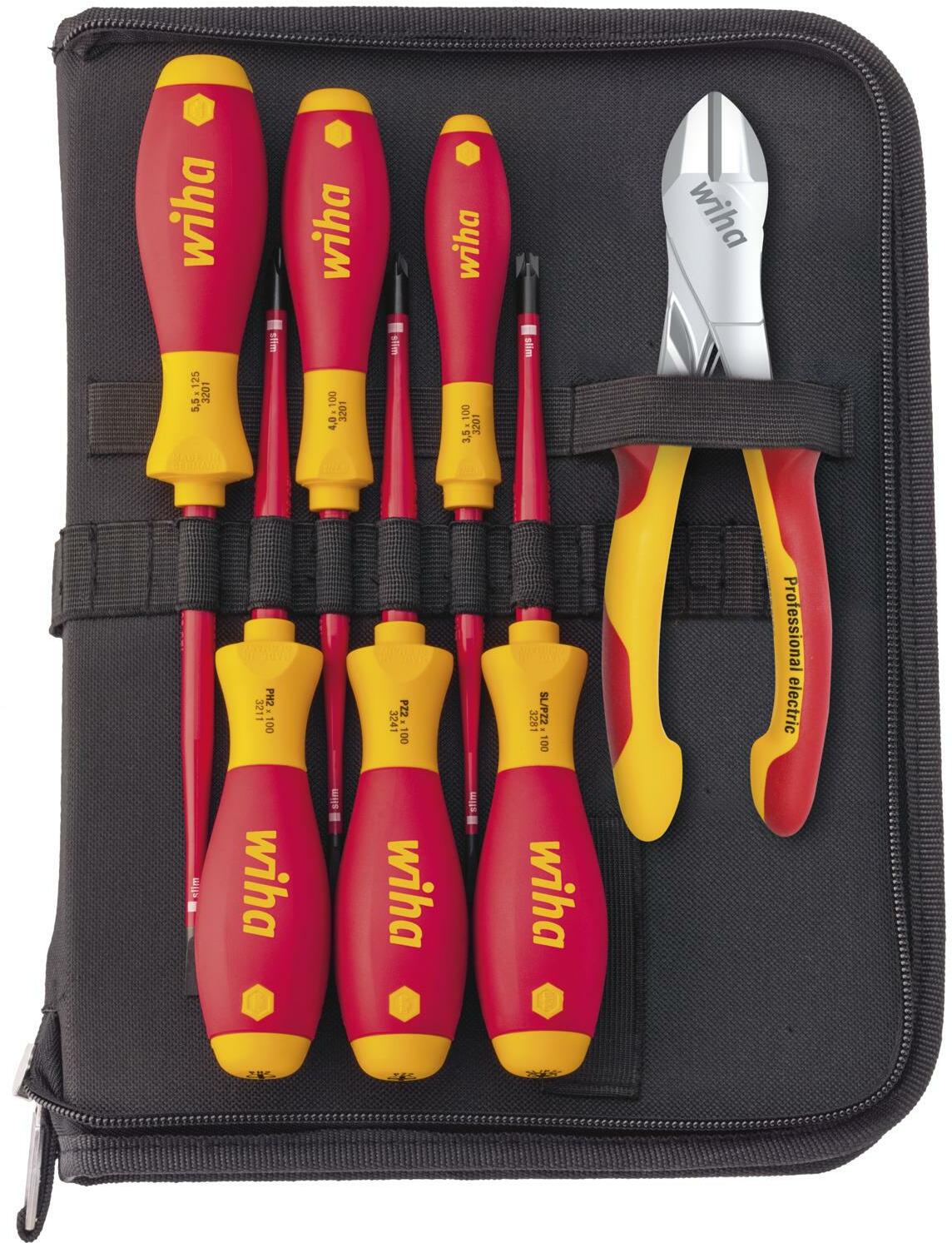 WIHA 9300031 electrician's tool set screwdriver power cutter 8-piece  tool pouch 38020