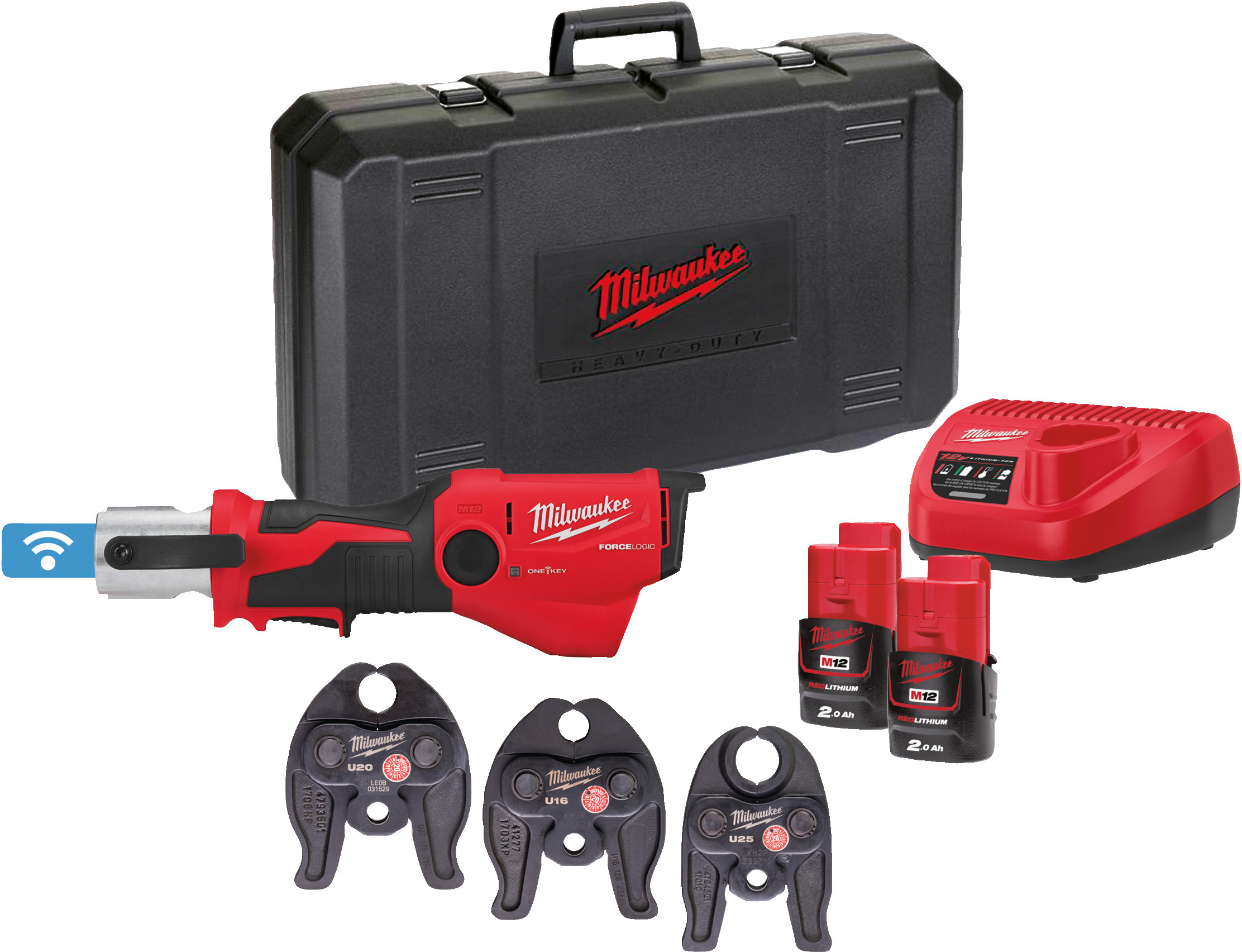 MILWAUKEE M12 ONEHPT-202C U-Set ONE-KEY cordless pressing tool with 3 U-jaws in case (2x 2.0Ah battery + charger) - 4933481037