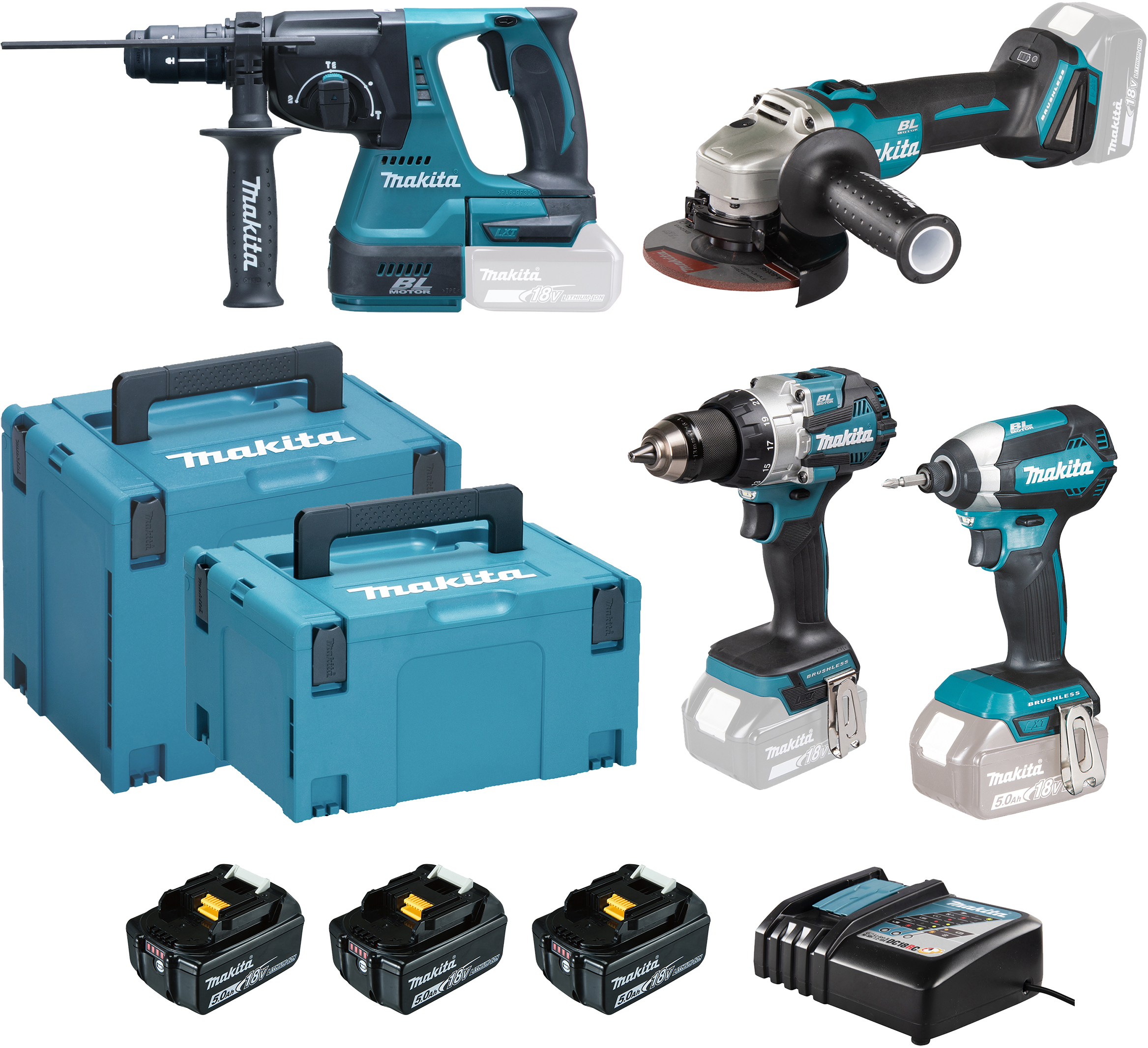 MAKITA DLX2194PTJ 18V LXT Accu-machineset DDF484 DHS710 In MAKPACs 4x 50ah Accu Lader 106759