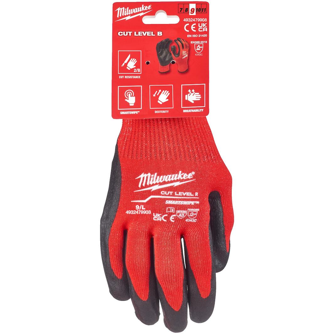 MILWAUKEE Smartswipe Cut B dipped work gloves red/black cut class 2/B ...