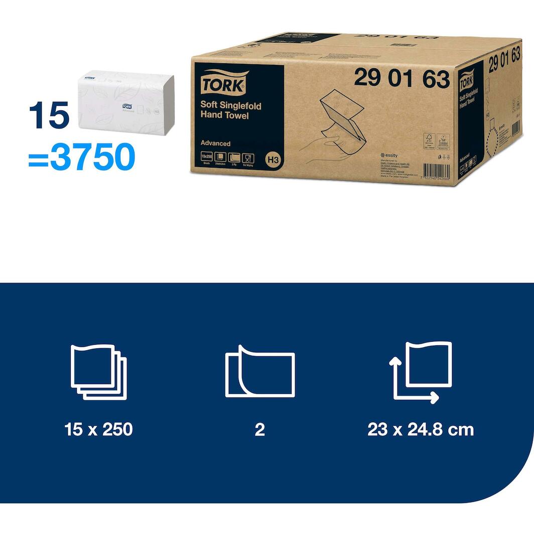 Tork 290163 H3 essuie-mains doux 2 plis pliage z | Klium.be