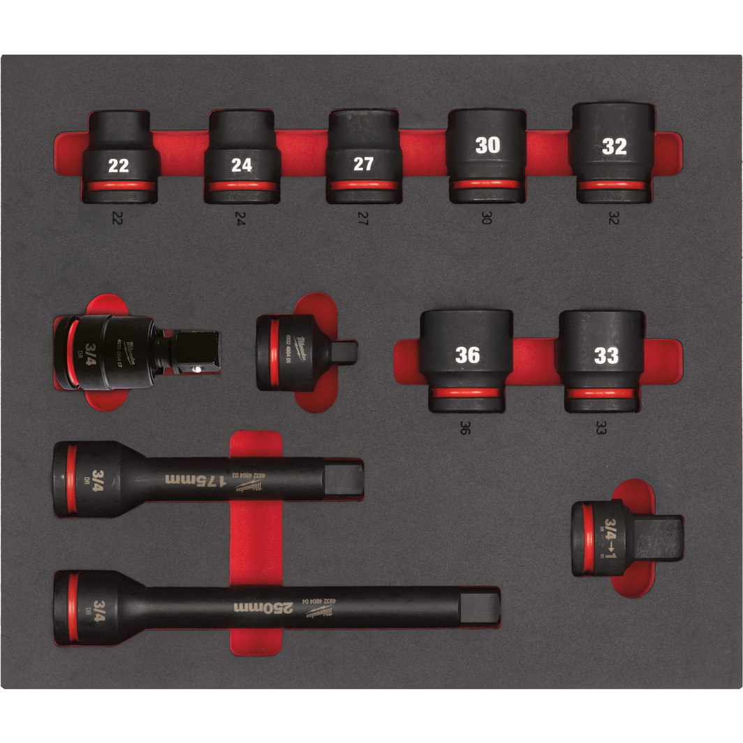 MILWAUKEE 4932493396 SHOCKWAVE short socket set 3/4" in foam insert | Klium