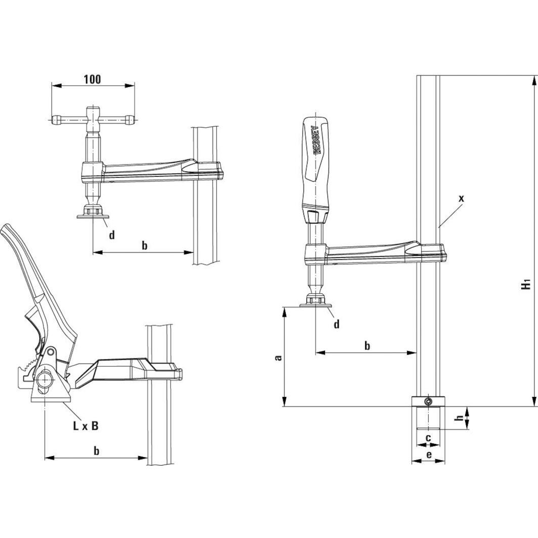 Bessey TW28 30 12 2K Spanelement voor lastafels 300/120 Kunststof greep