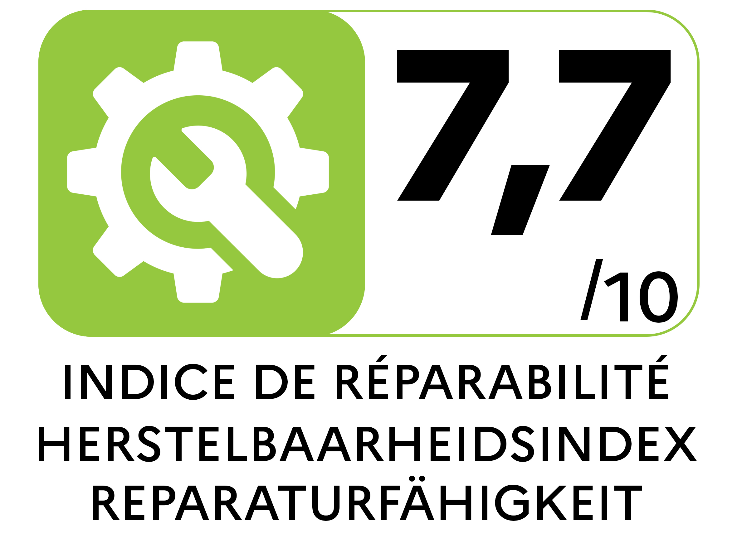 De herstelbaarheidsindex toont hoe makkelijk je een product kan herstellen. Hoe hoger de score (0 10